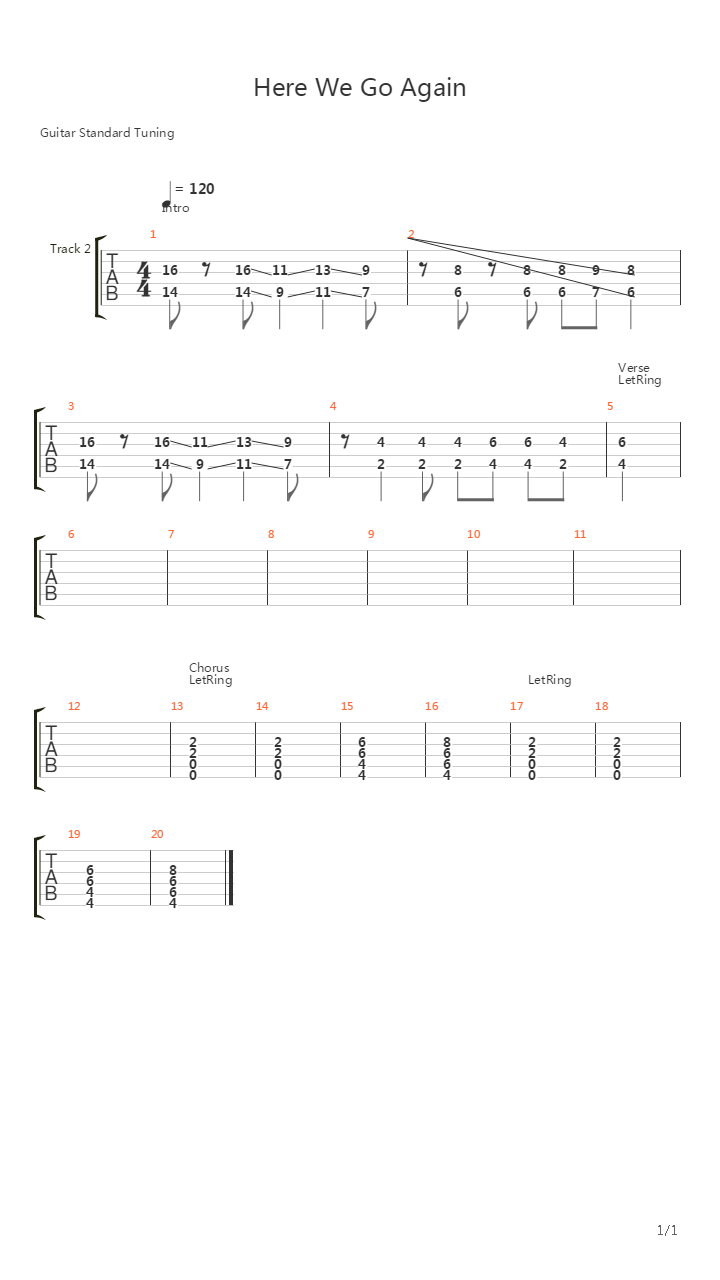 Here We Go Again吉他谱