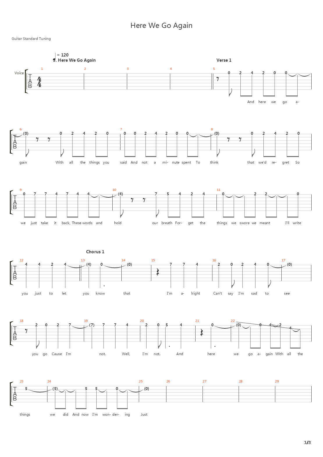 Here We Go Again吉他谱
