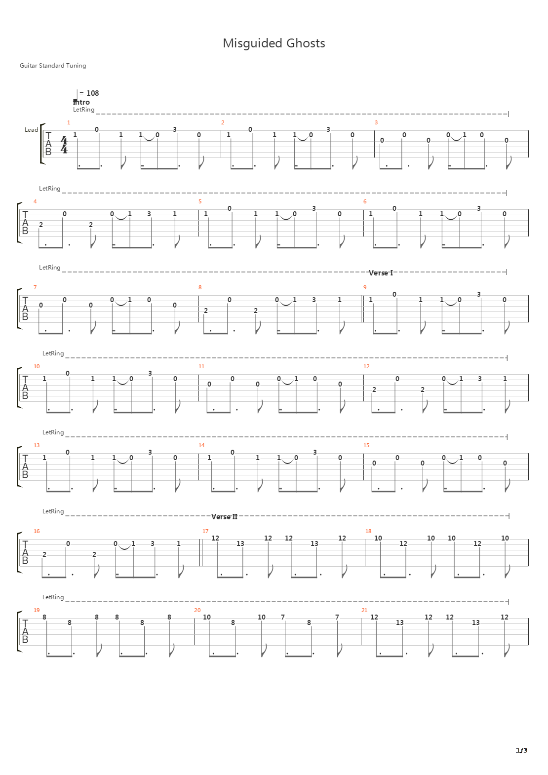 Misguided Ghosts吉他谱