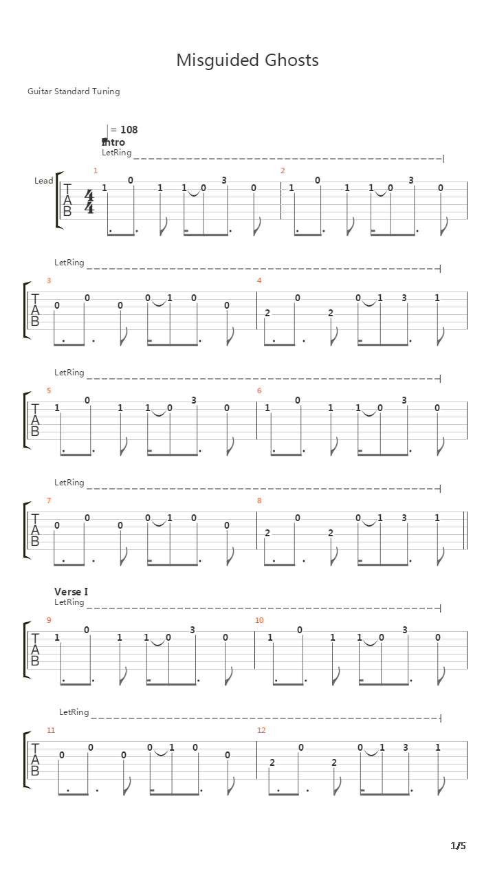 Misguided Ghosts吉他谱