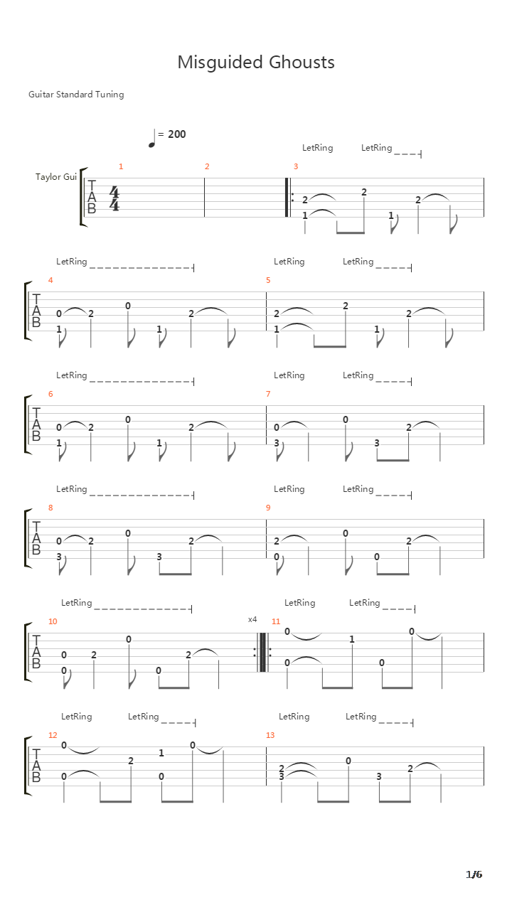 Misguided Ghosts吉他谱