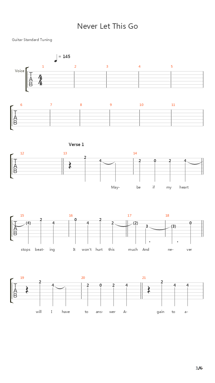 Never Let This Go吉他谱