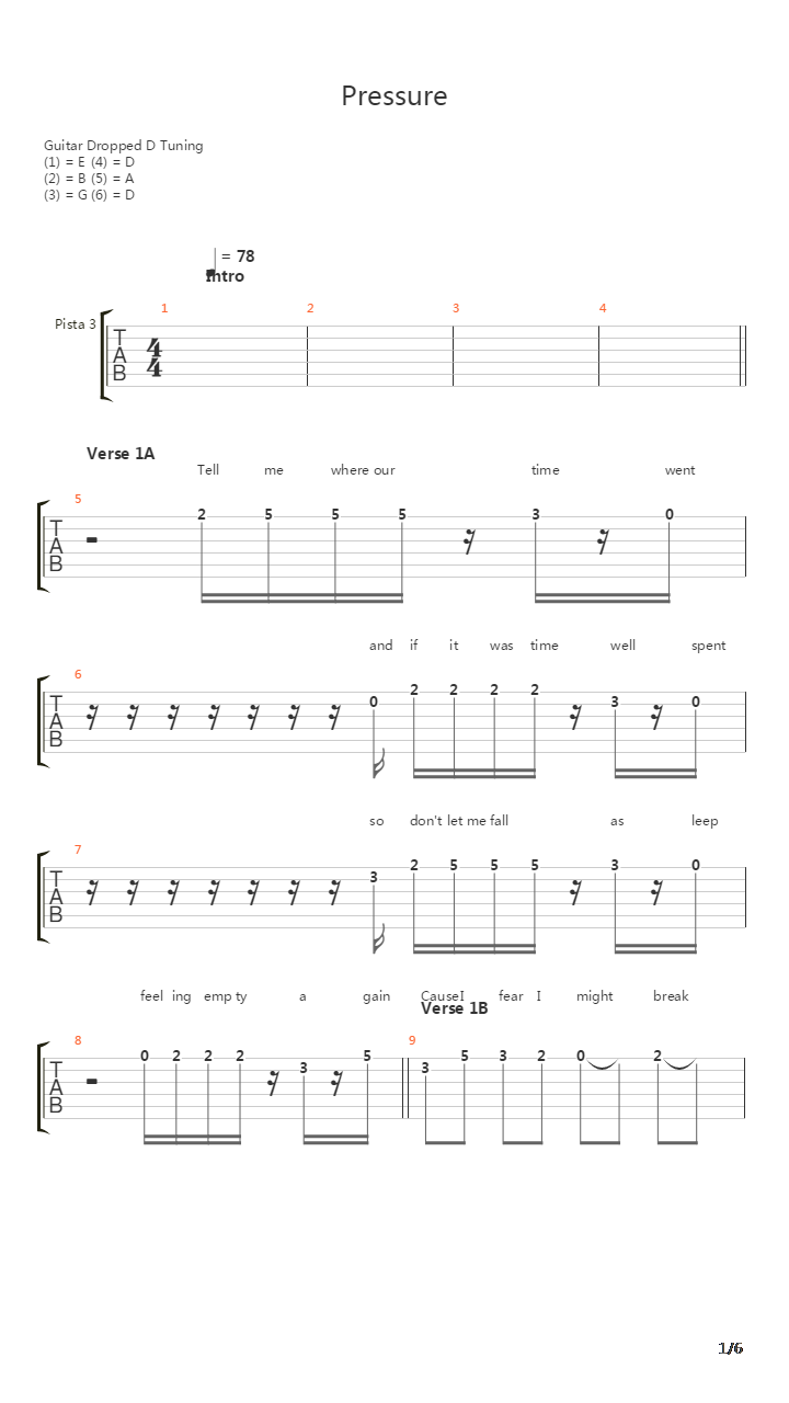 Pressure吉他谱