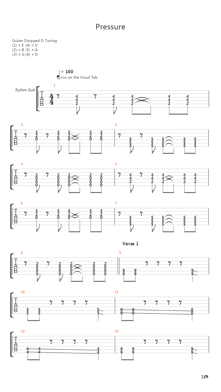 Pressure吉他谱