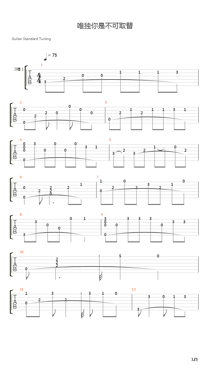 唯独你是不可取替吉他谱