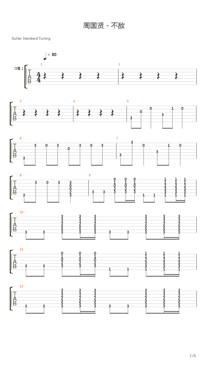 不敌吉他谱