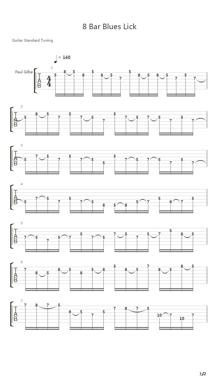 8 Bar Blues Lick吉他谱
