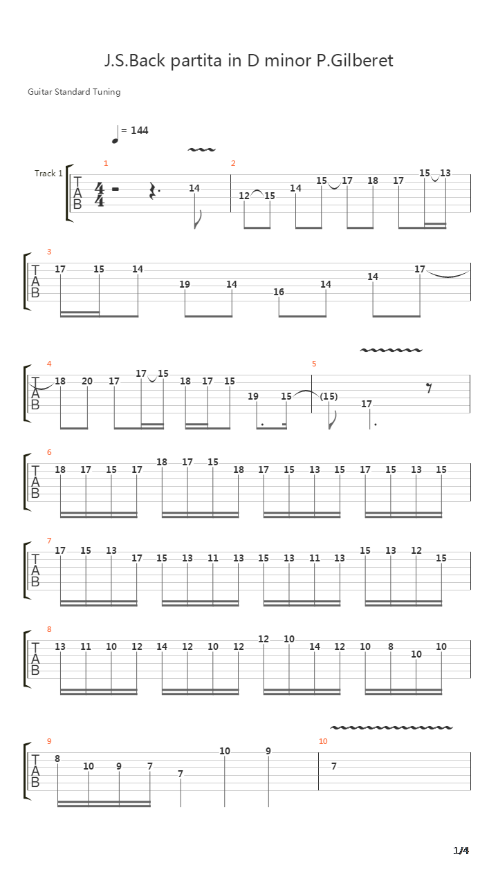 Bach Partita In D Minor吉他谱