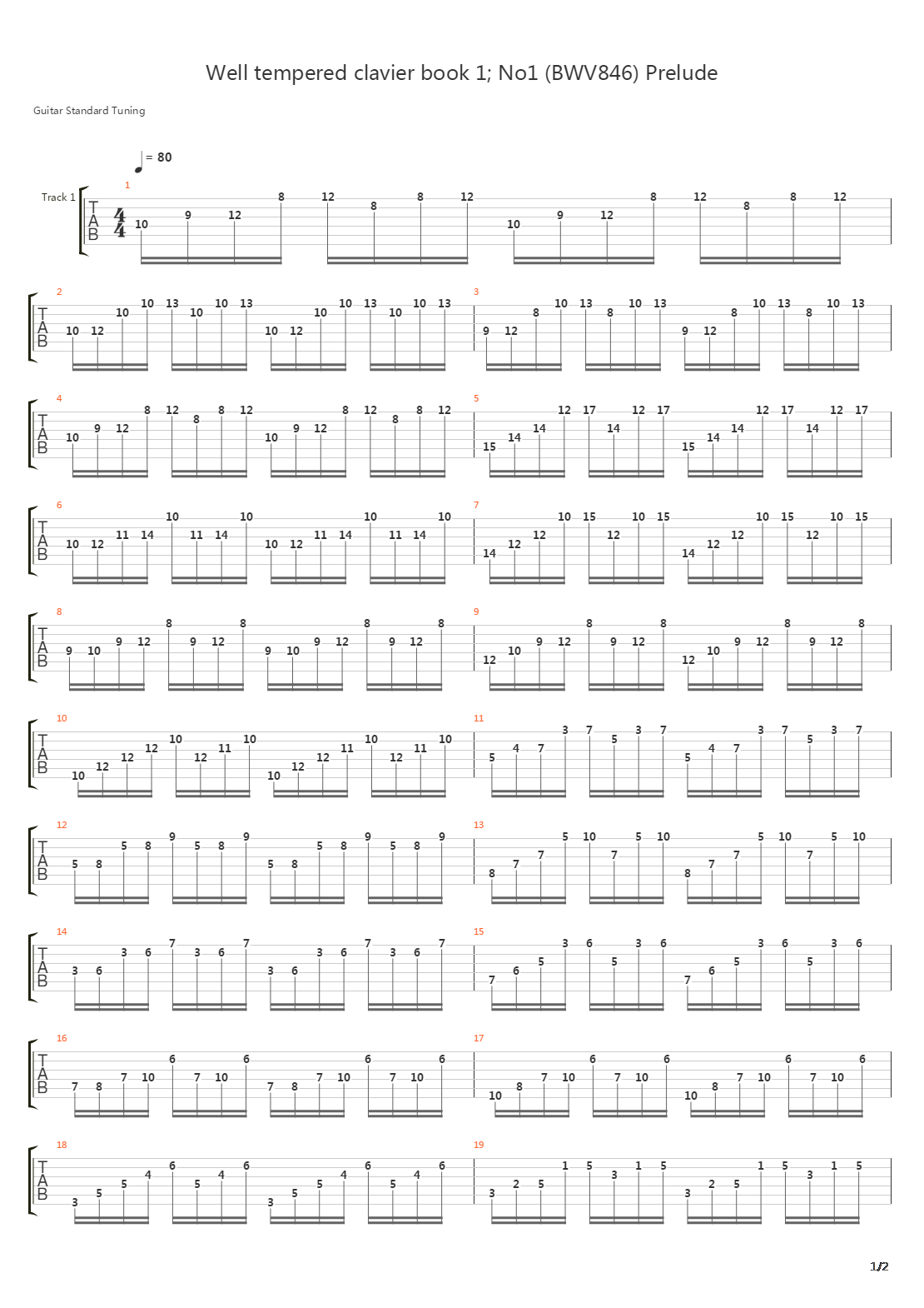 Well Tempered Clavier Bok 1 No1 Bwv846 Prelude吉他谱