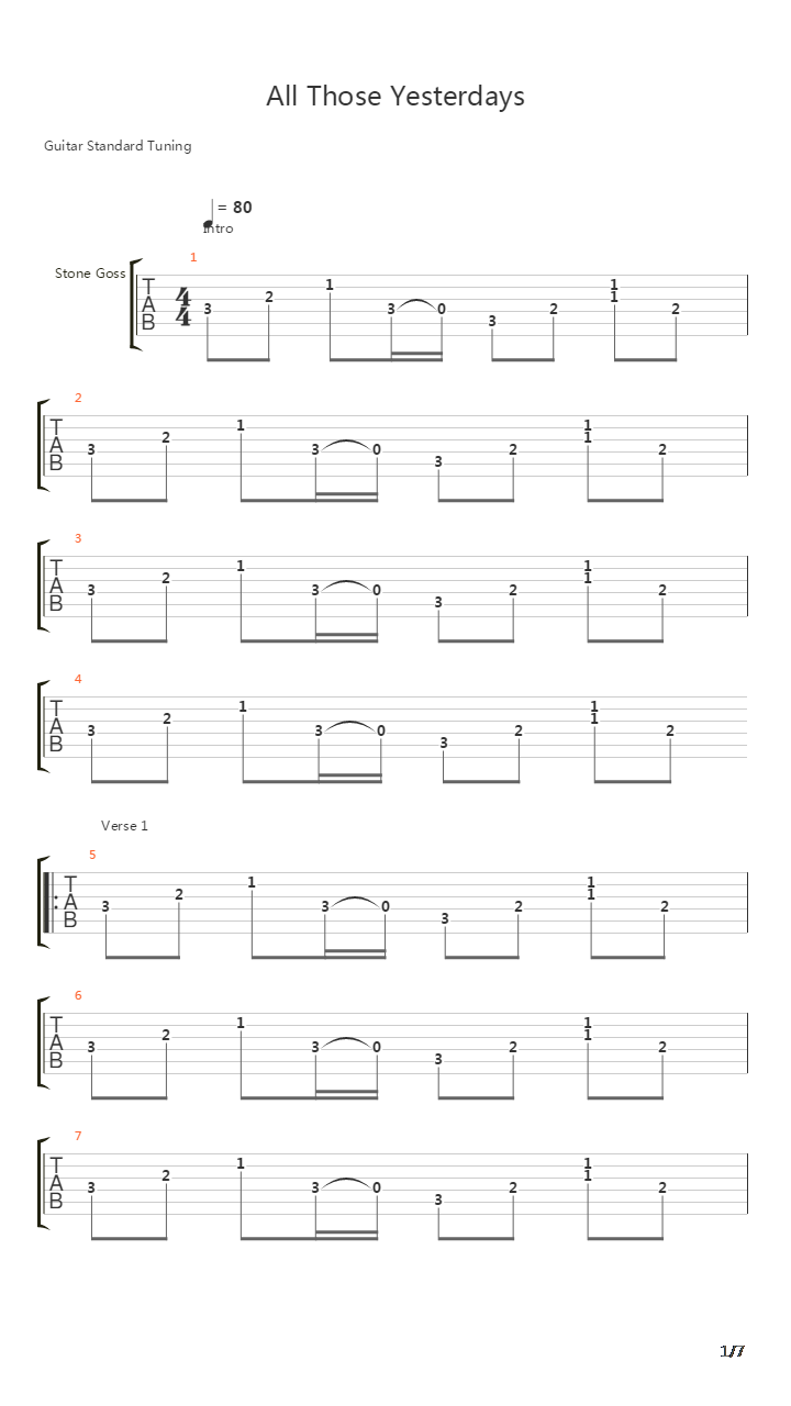 All Those Yesterdays吉他谱