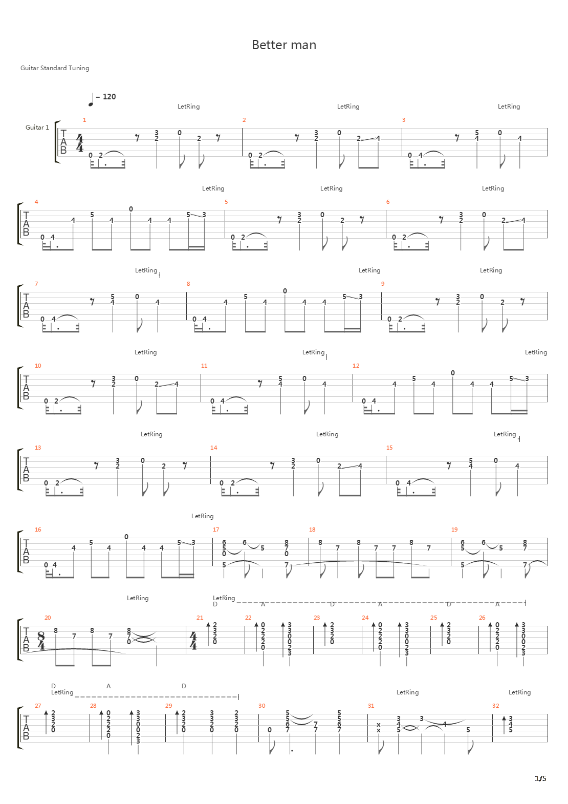 Better Man吉他谱