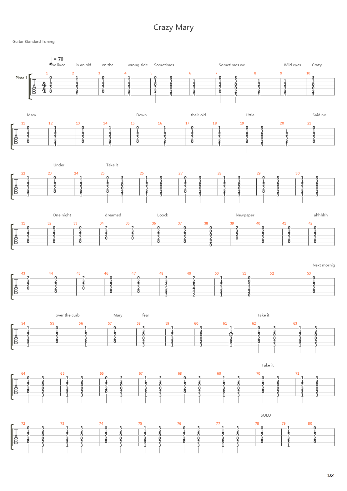 Crazy Mary吉他谱