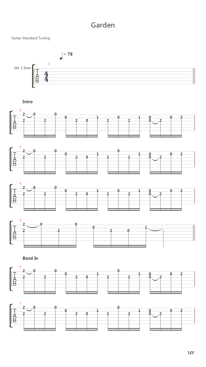 Garden吉他谱