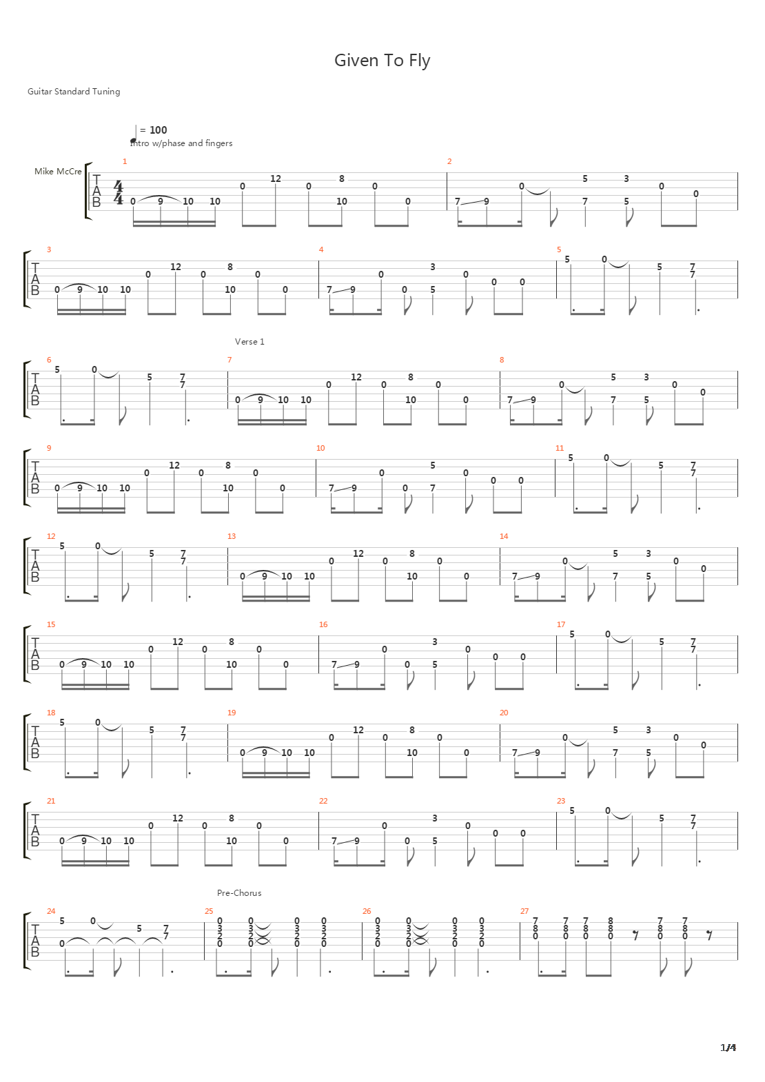 Given To Fly吉他谱