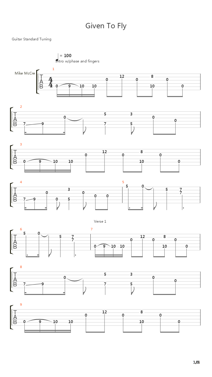 Given To Fly吉他谱