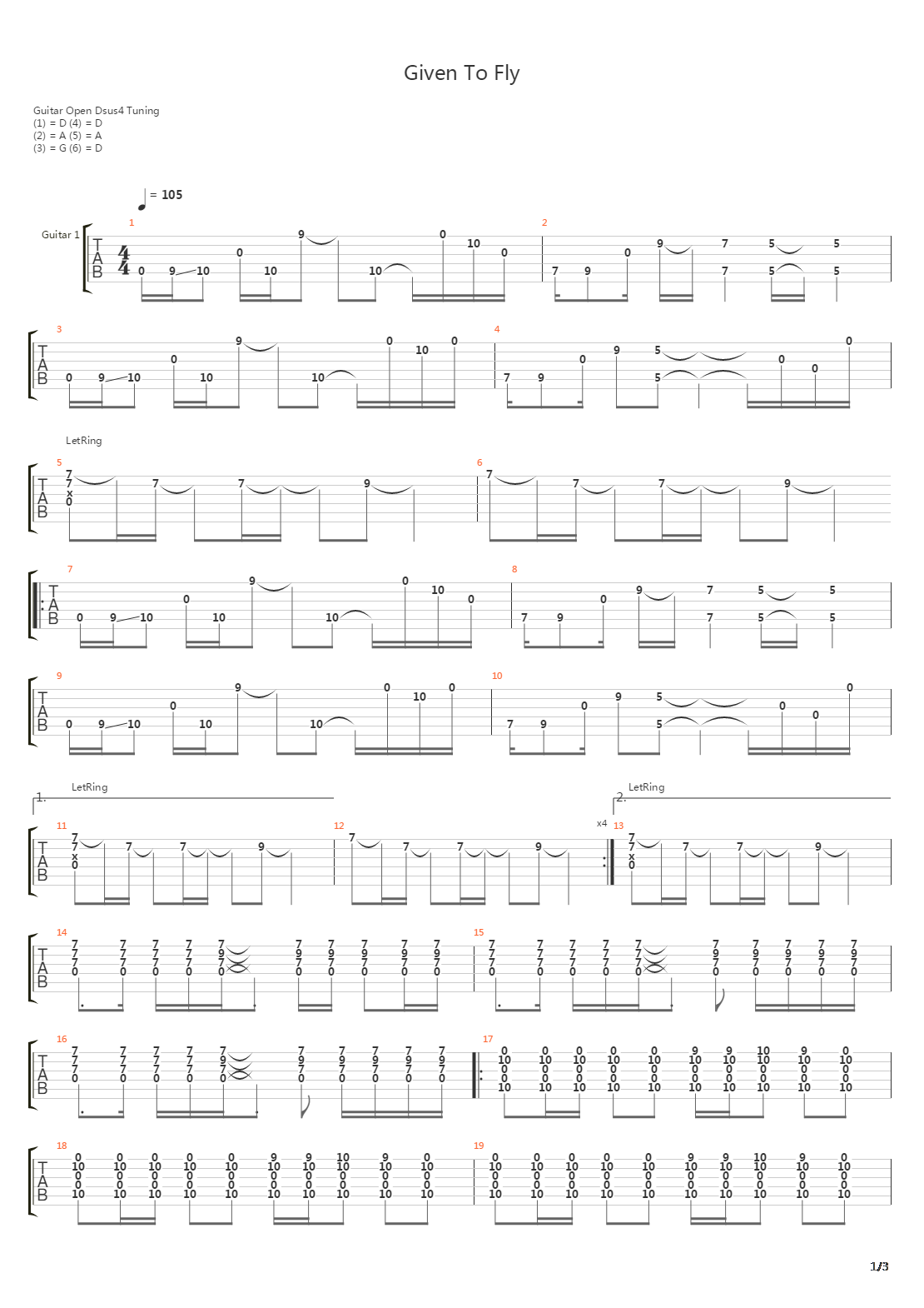 Given To Fly吉他谱