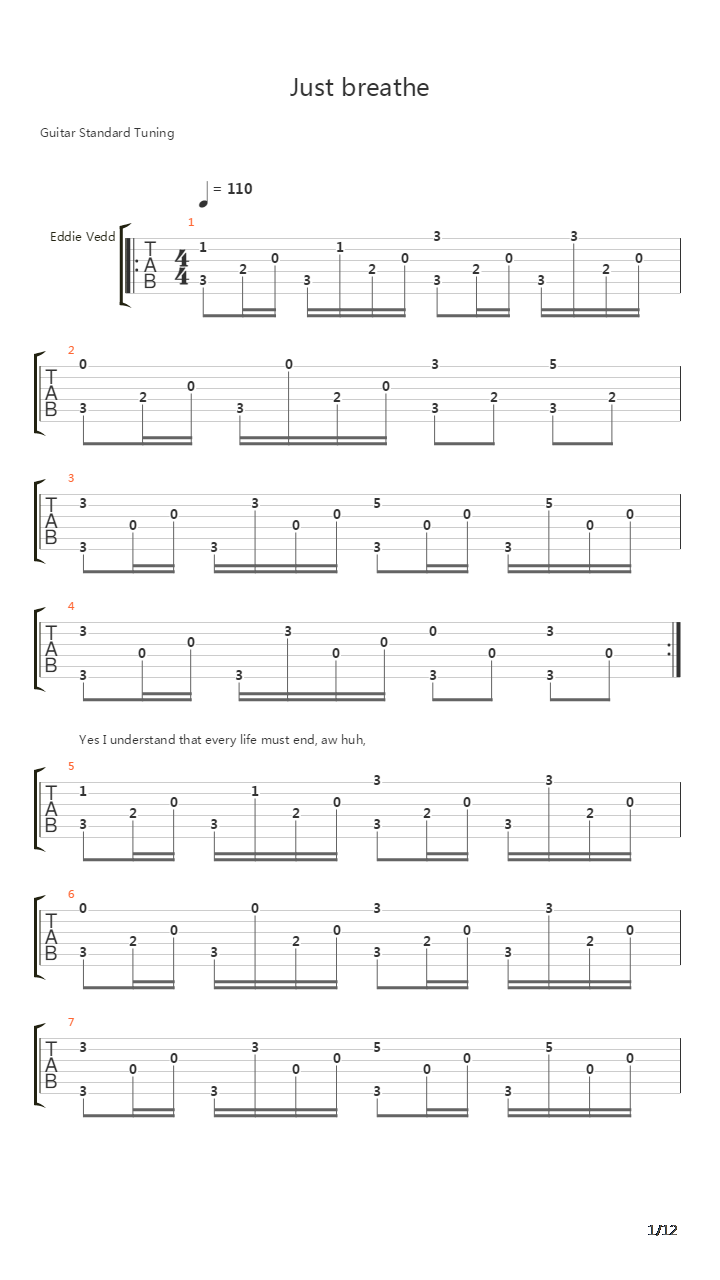 Just Breathe吉他谱