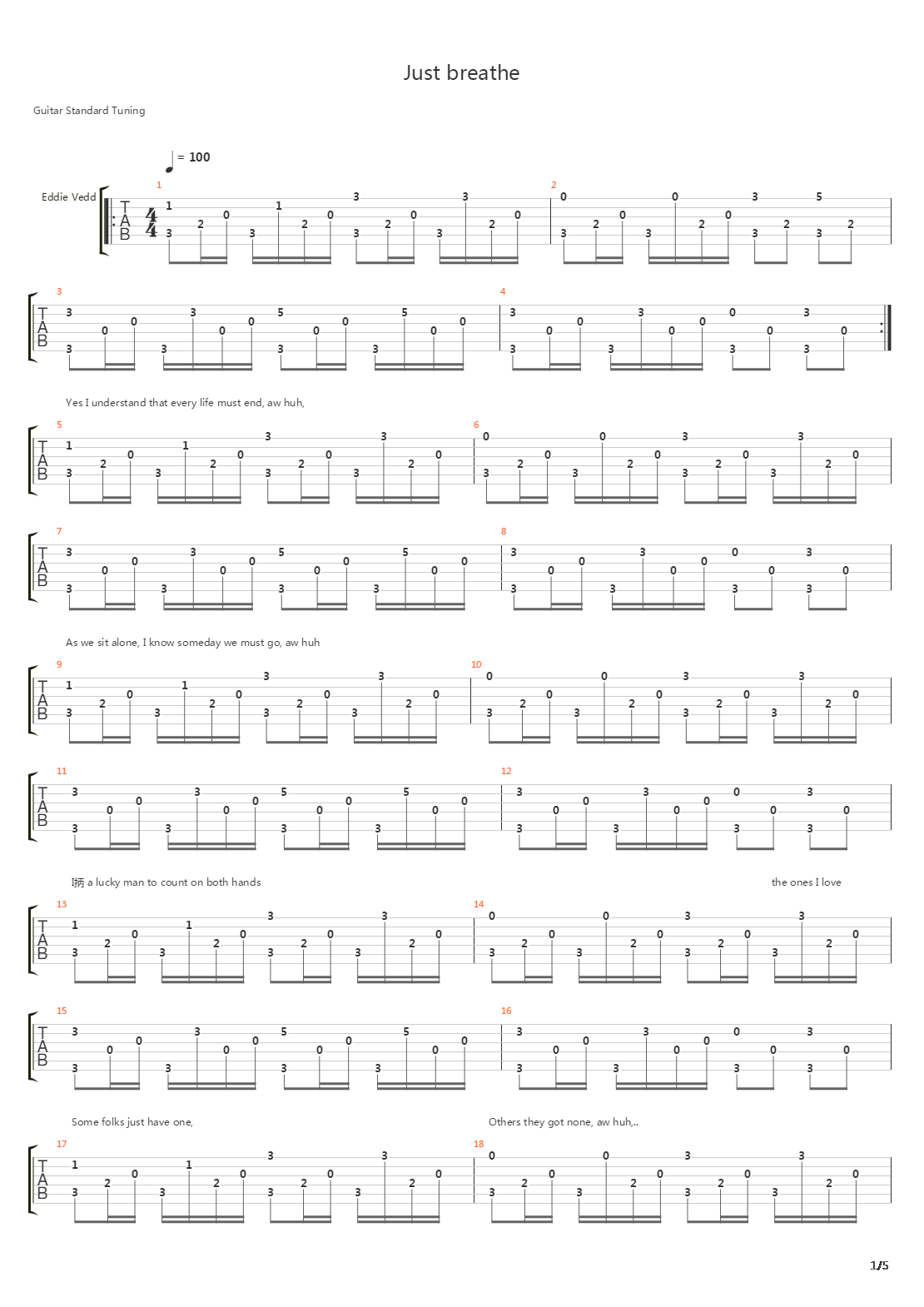 Just Breathe吉他谱