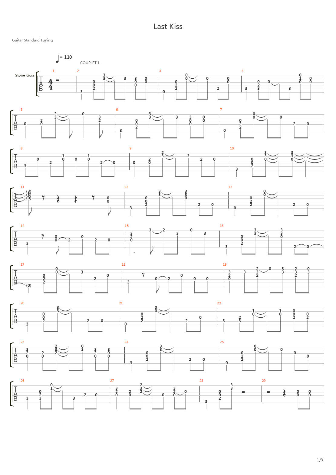 Last Kiss吉他谱