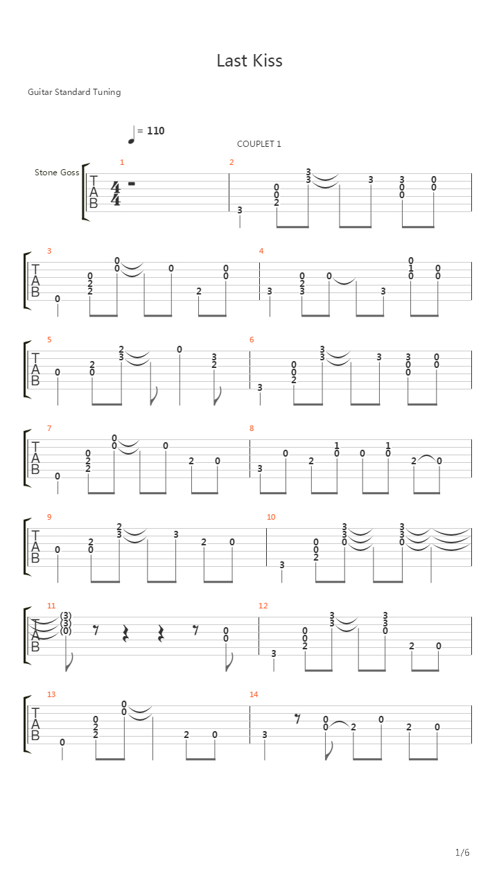Last Kiss吉他谱