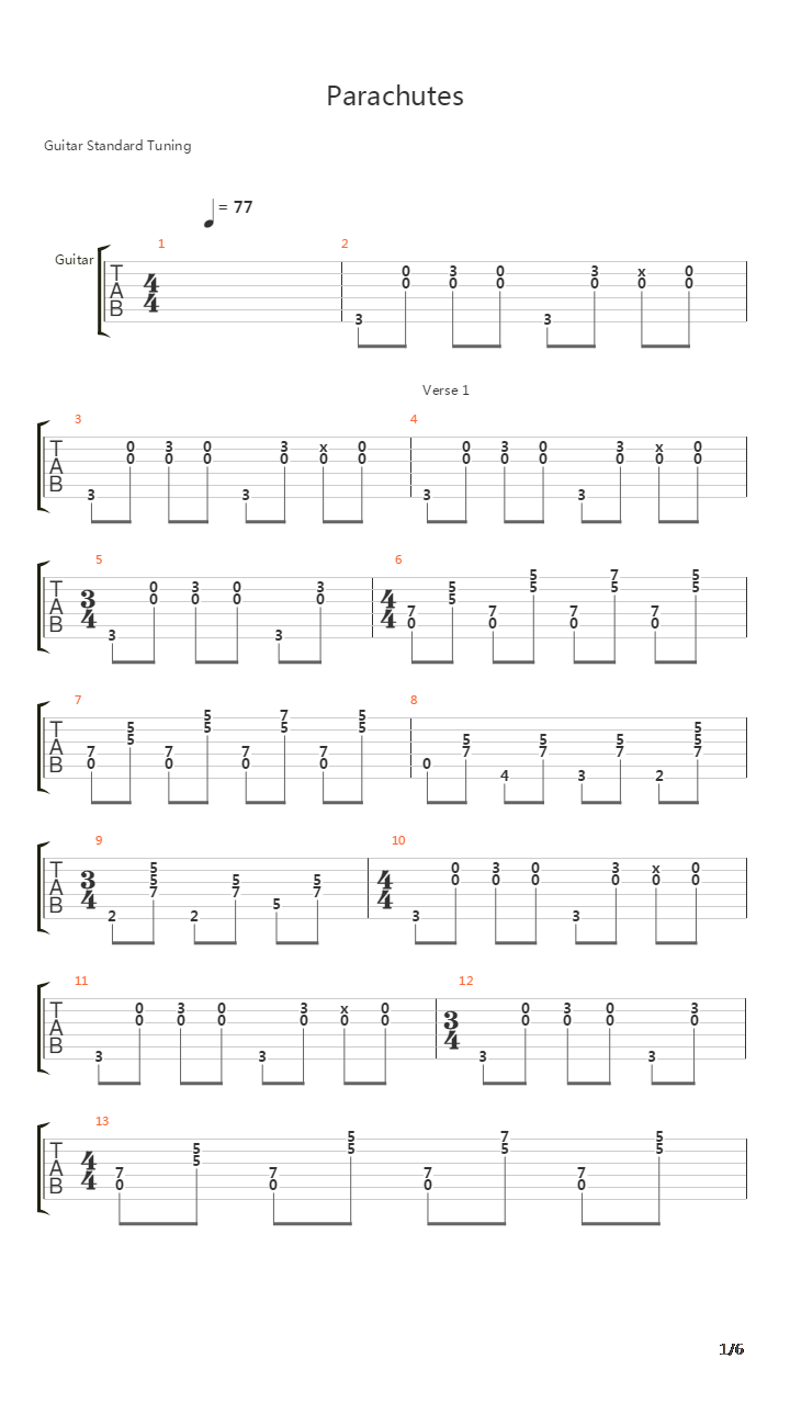 Parachutes吉他谱