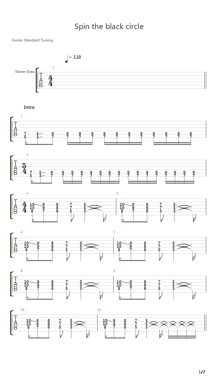 Spin The Black Circle吉他谱