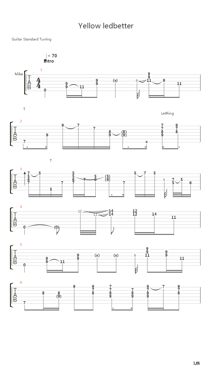 Yellow Ledbetter吉他谱