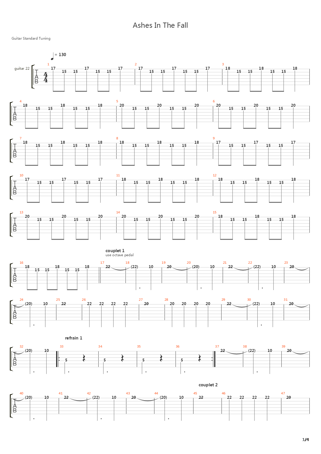 Ashes In The Fall吉他谱