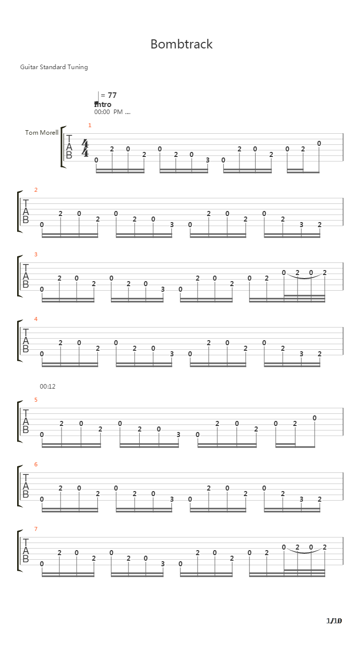 Bombtrack吉他谱