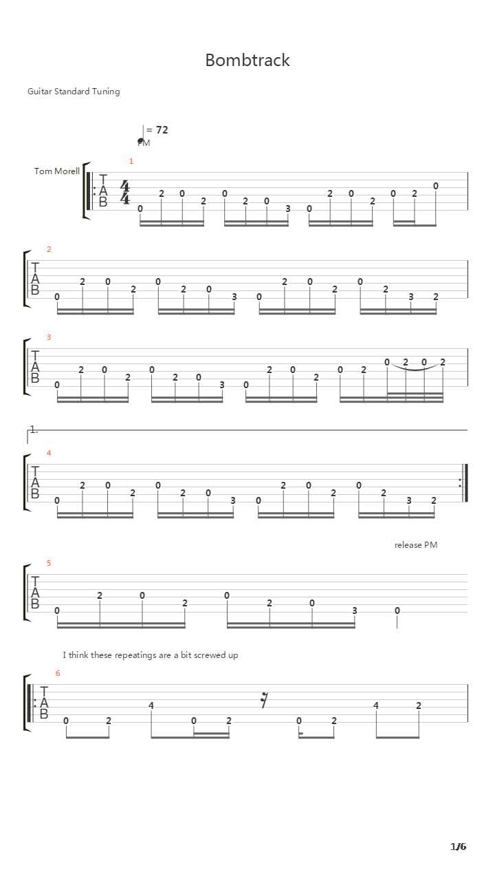 Bombtrack吉他谱