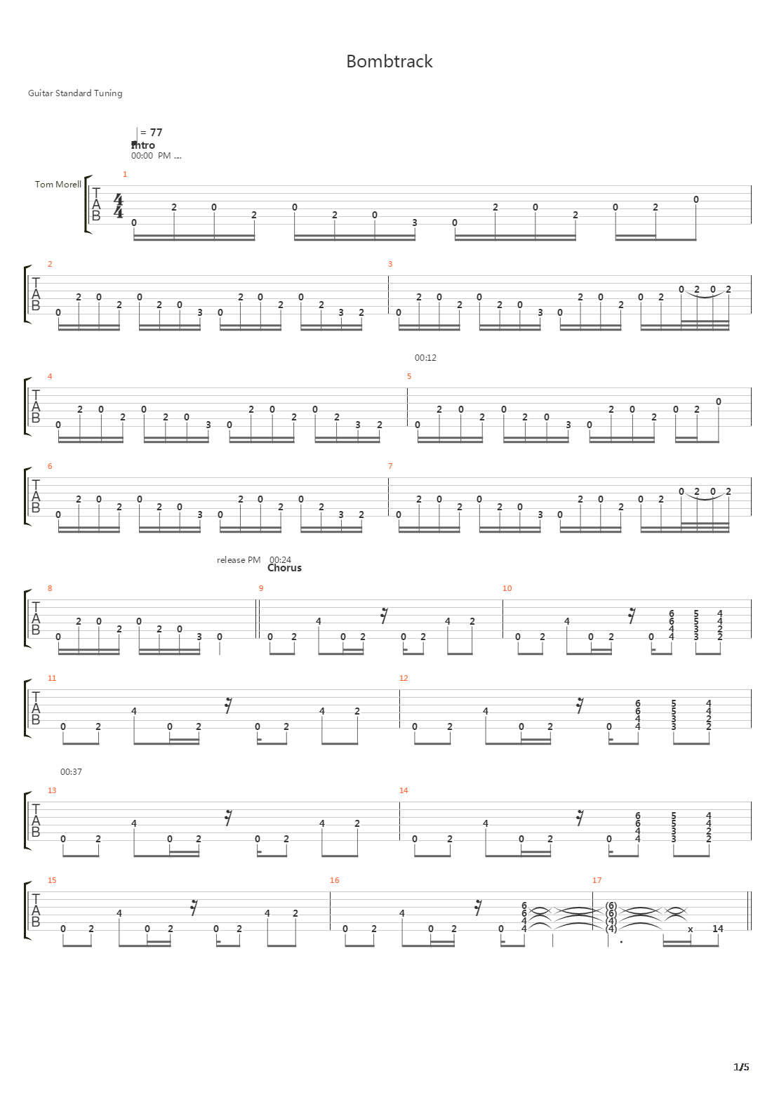 Bombtrack吉他谱