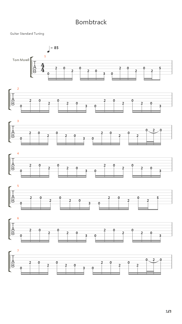 Bombtrack吉他谱