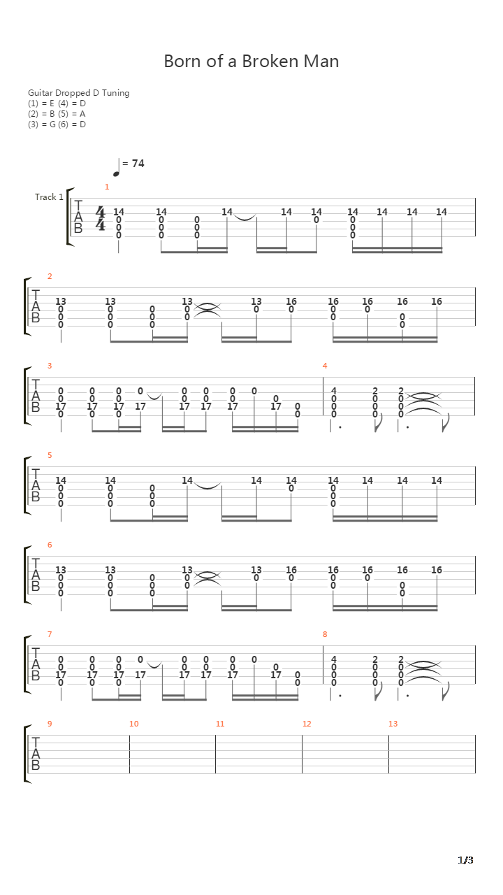 Born Of A Broken Man吉他谱