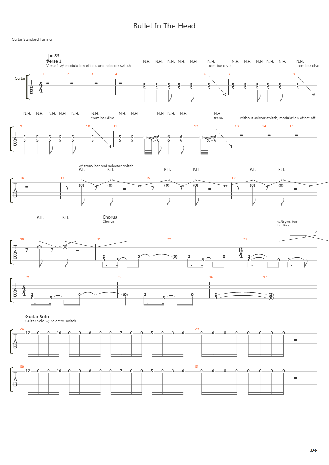 Bullet In The Head吉他谱
