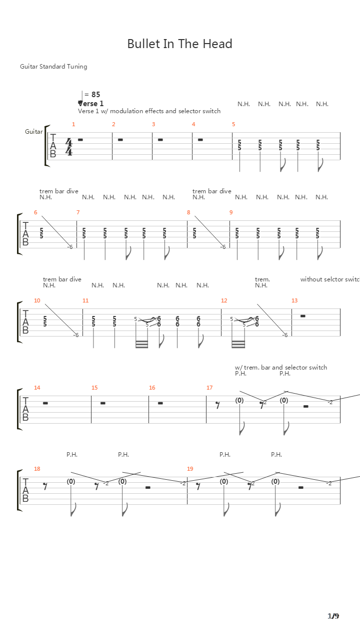 Bullet In The Head吉他谱