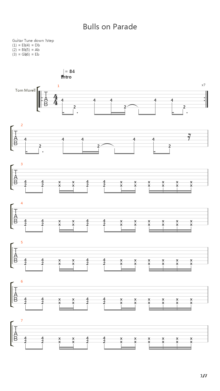 Bulls On Parade吉他谱