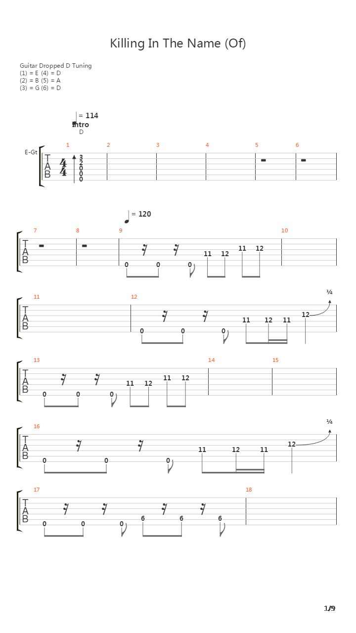 Killing In The Name吉他谱