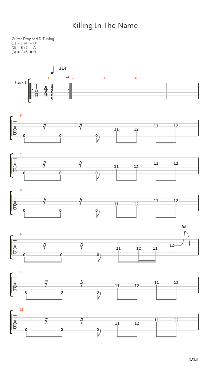 Killing In The Name吉他谱
