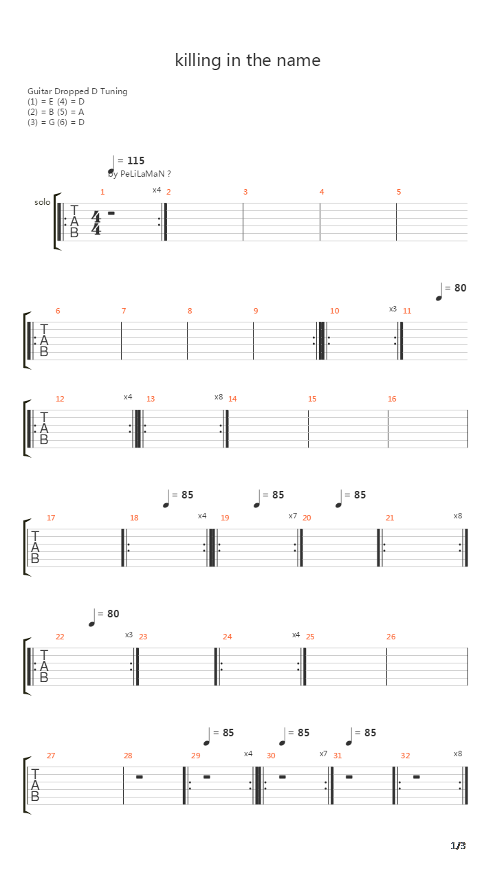 Killing In The Name吉他谱