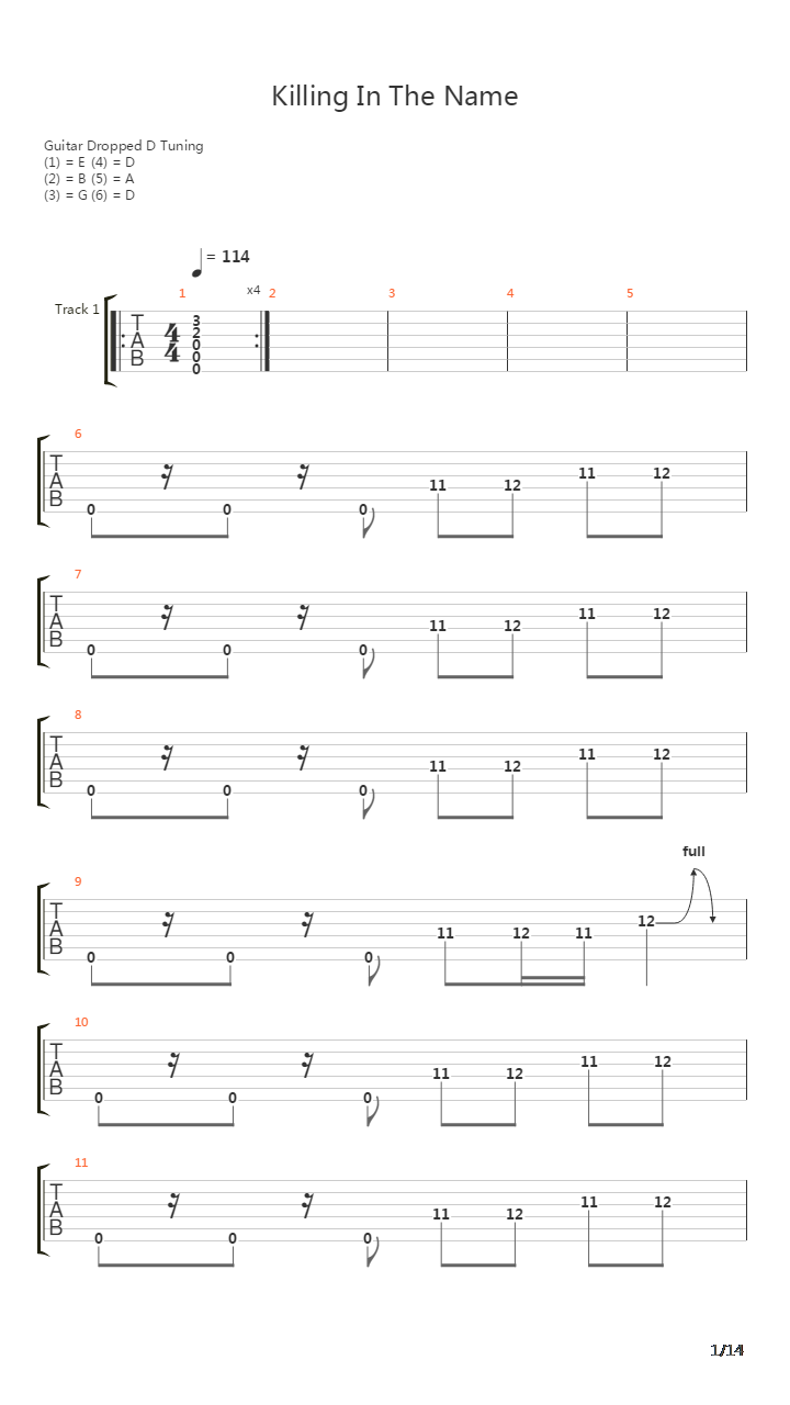 Killing In The Name吉他谱