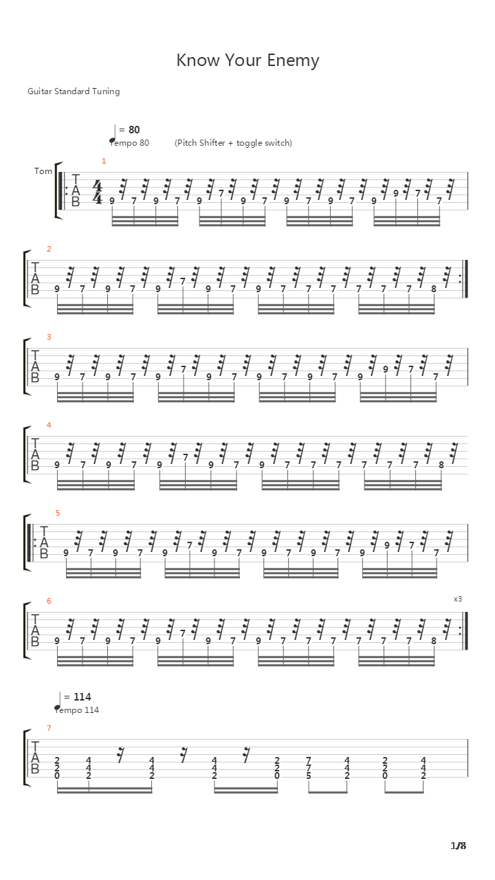 Know Your Enemy吉他谱