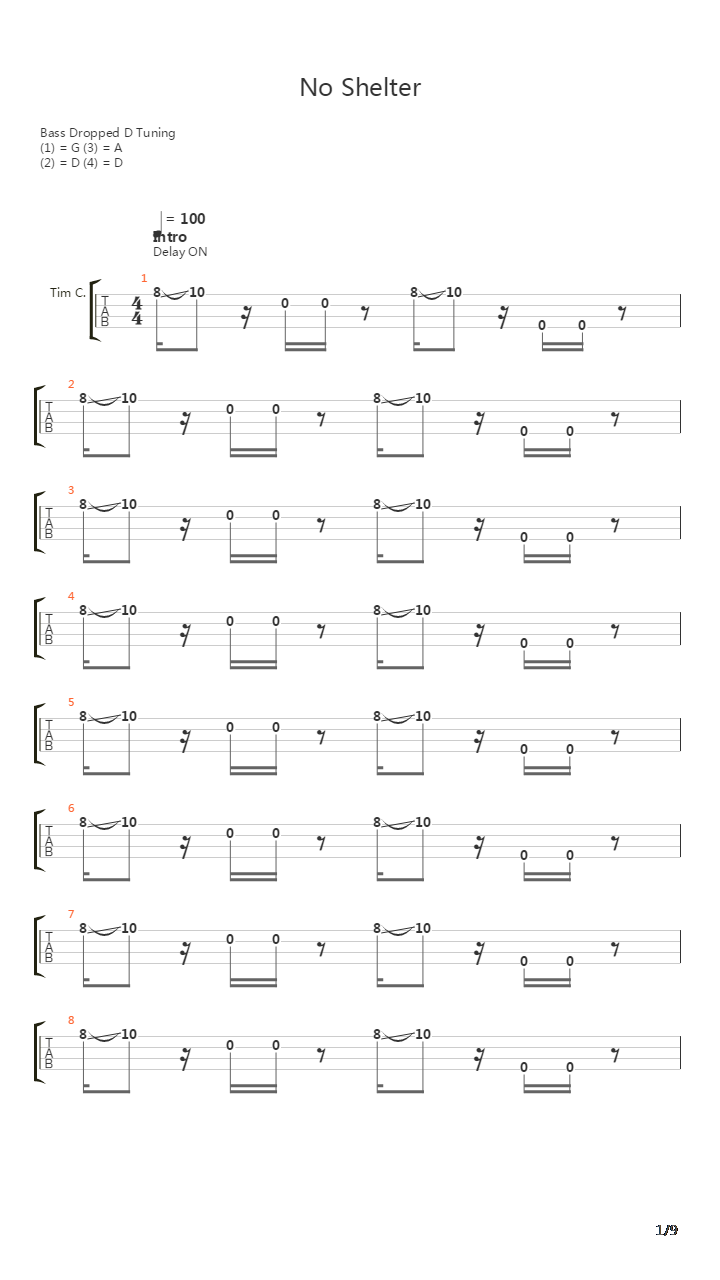 No Shelter吉他谱