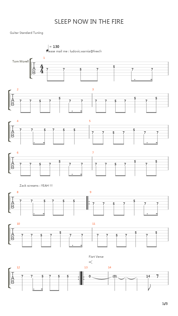 Sleep Now In The Fire吉他谱