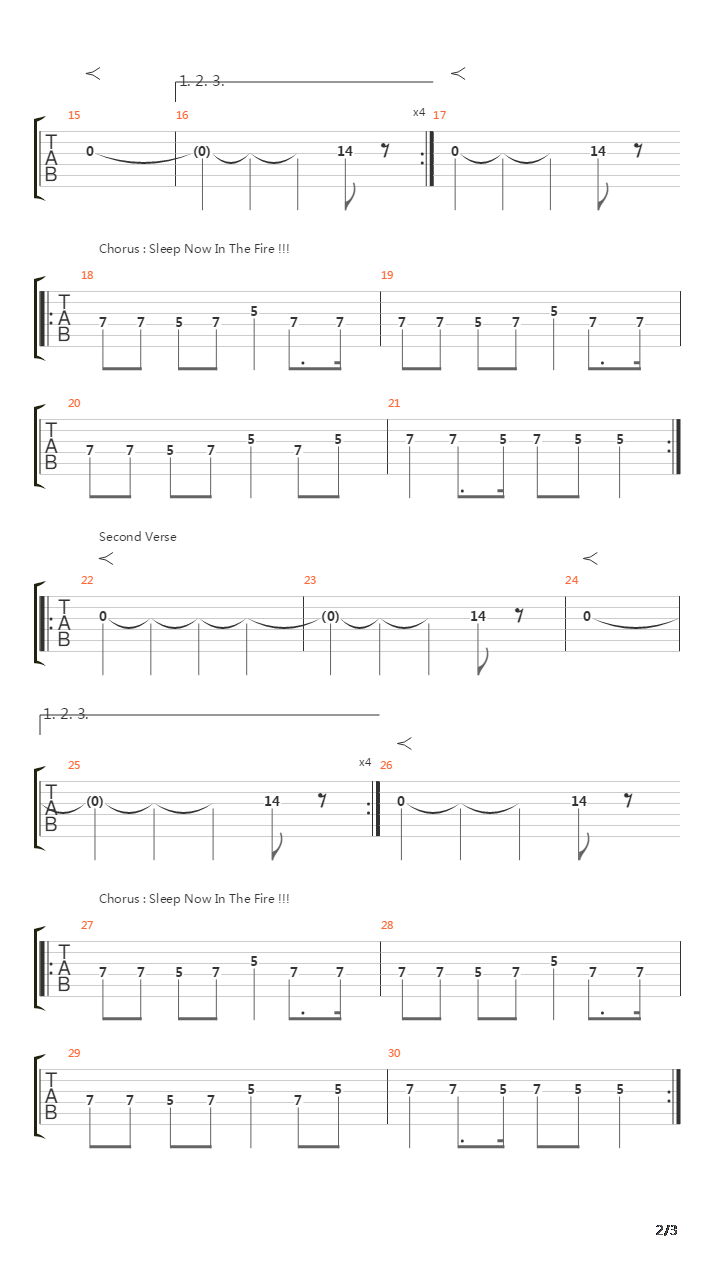 Sleep Now In The Fire吉他谱