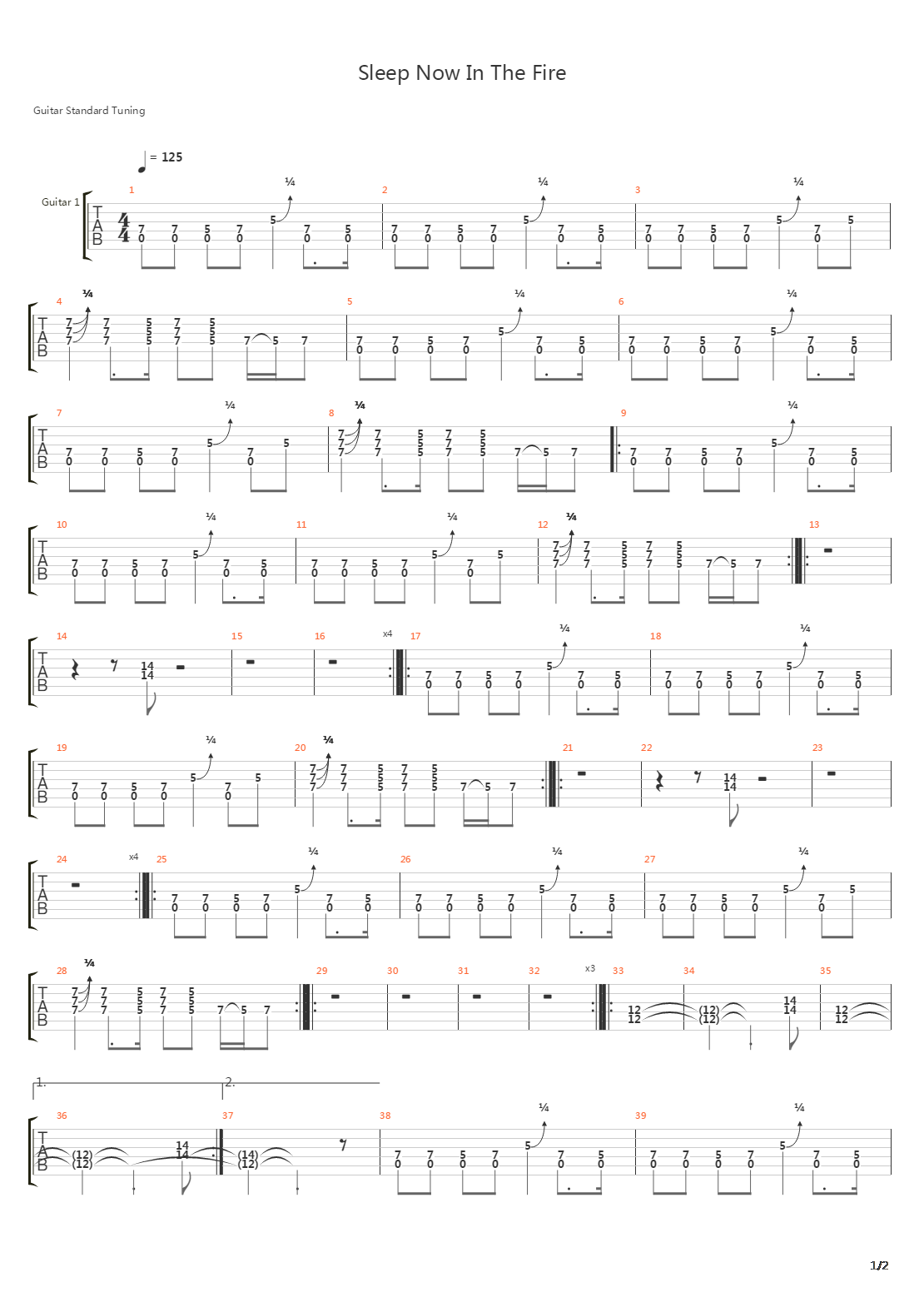 Sleep Now In The Fire吉他谱