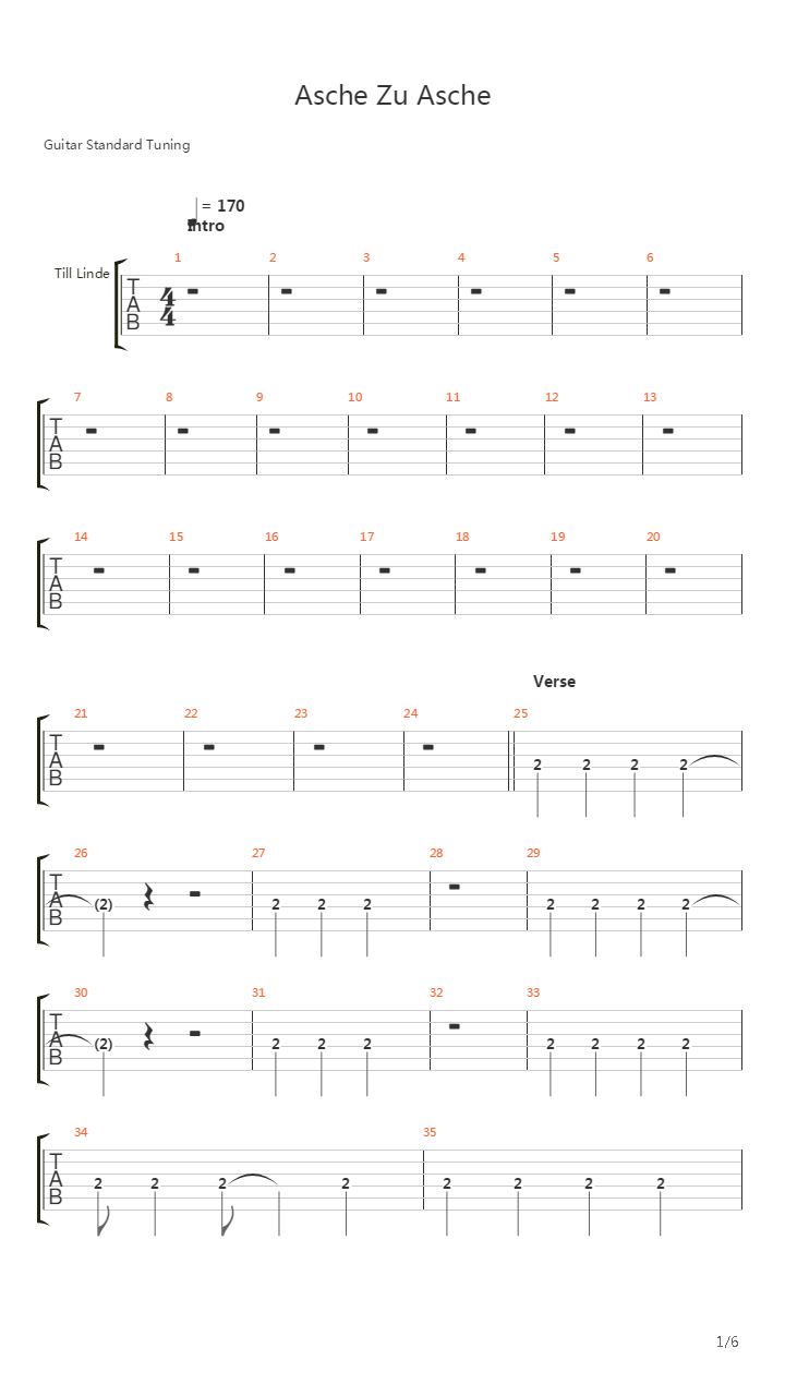 Asche Zu Asche吉他谱