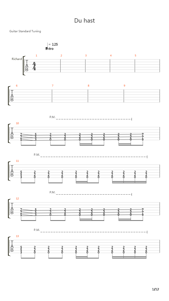 Du Hast吉他谱