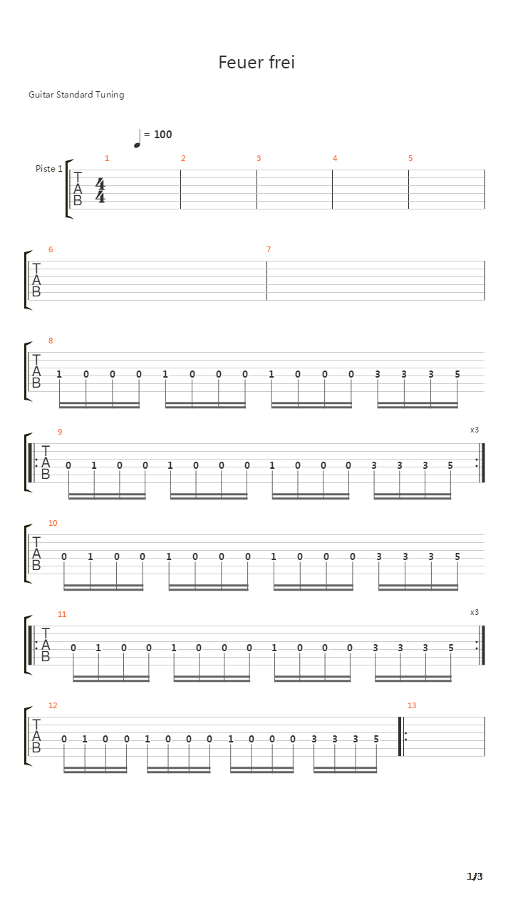 Feuer Frei吉他谱