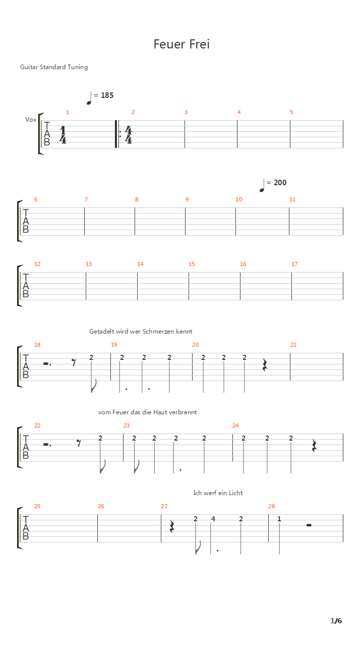 Feuer Frei吉他谱