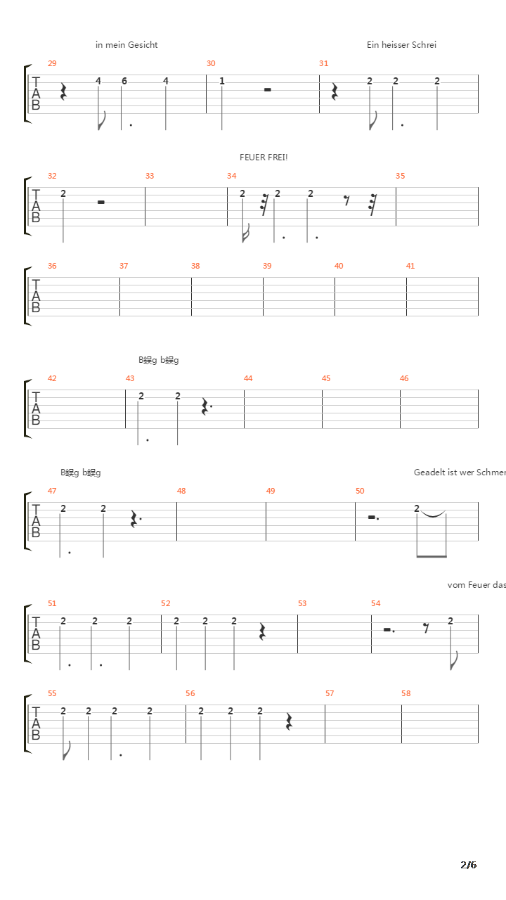 Feuer Frei吉他谱